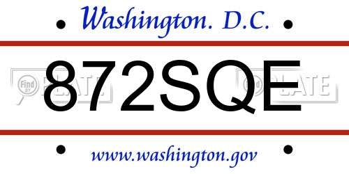 872SQE District Of Columbia License Plate