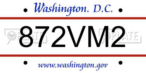 872VM2 District Of Columbia License Plate