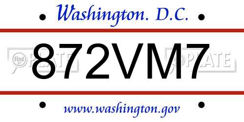 872VM7 District Of Columbia License Plate