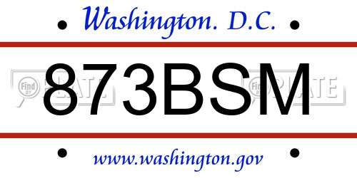 873BSM District Of Columbia License Plate
