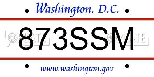 873SSM District Of Columbia License Plate
