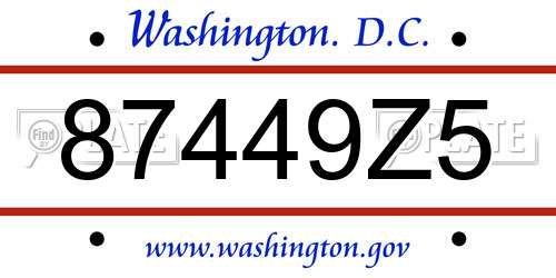 87449Z5 District Of Columbia License Plate