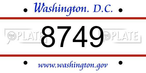 8749 District Of Columbia License Plate
