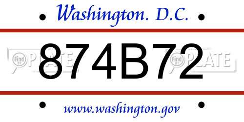 874B72 District Of Columbia License Plate