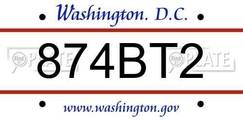 874BT2 District Of Columbia License Plate