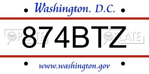 874BTZ District Of Columbia License Plate
