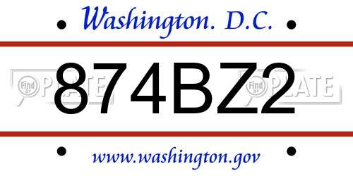874BZ2 District Of Columbia License Plate