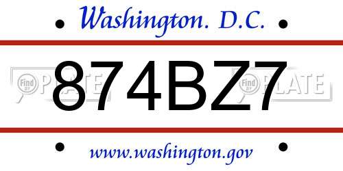 874BZ7 District Of Columbia License Plate