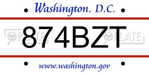 874BZT District Of Columbia License Plate