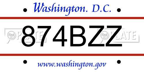 874BZZ District Of Columbia License Plate