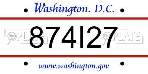 874I27 District Of Columbia License Plate