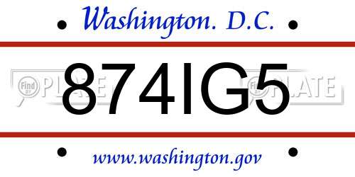874IG5 District Of Columbia License Plate