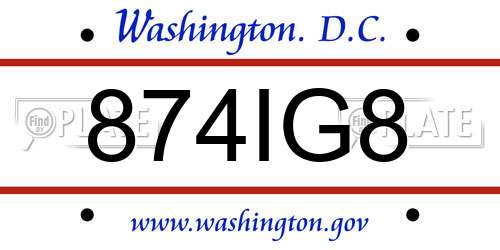874IG8 District Of Columbia License Plate