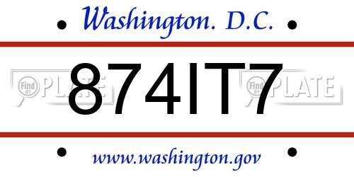 874IT7 District Of Columbia License Plate