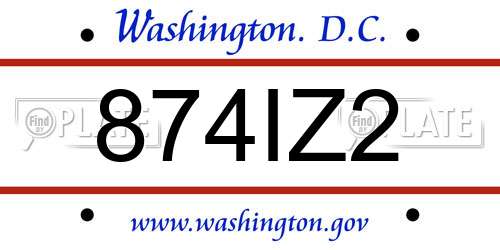 874IZ2 District Of Columbia License Plate