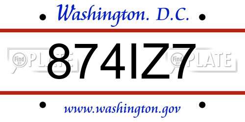 874IZ7 District Of Columbia License Plate