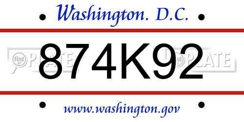874K92 District Of Columbia License Plate