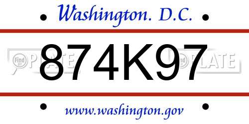 874K97 District Of Columbia License Plate