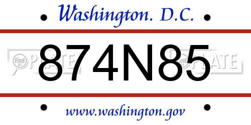 874N85 District Of Columbia License Plate