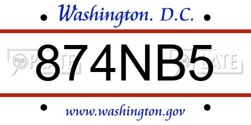 874NB5 District Of Columbia License Plate