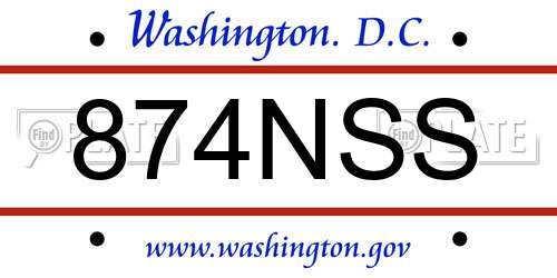874NSS District Of Columbia License Plate