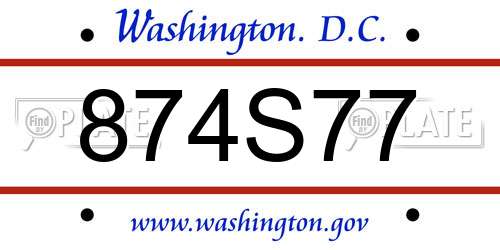 874S77 District Of Columbia License Plate