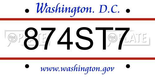874ST7 District Of Columbia License Plate