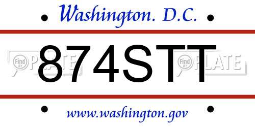 874STT District Of Columbia License Plate