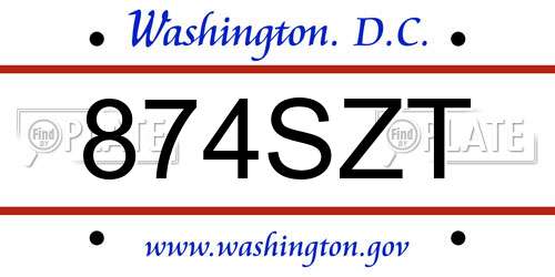 874SZT District Of Columbia License Plate