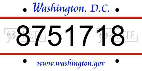8751718 District Of Columbia License Plate