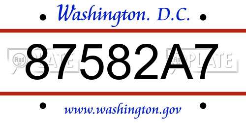 87582A7 District Of Columbia License Plate