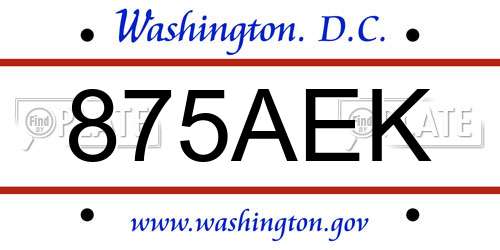 875AEK District Of Columbia License Plate