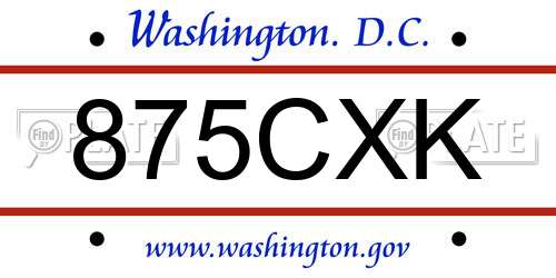 875CXK District Of Columbia License Plate