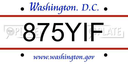 875YIF District Of Columbia License Plate