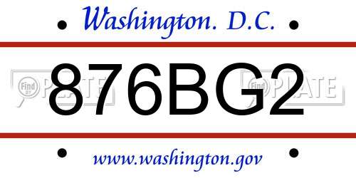 876BG2 District Of Columbia License Plate