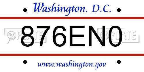 876EN0 District Of Columbia License Plate