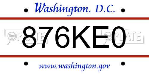 876KE0 District Of Columbia License Plate