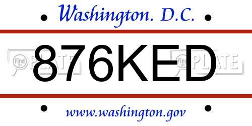 876KED District Of Columbia License Plate