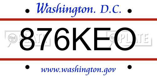876KEO District Of Columbia License Plate