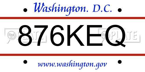 876KEQ District Of Columbia License Plate