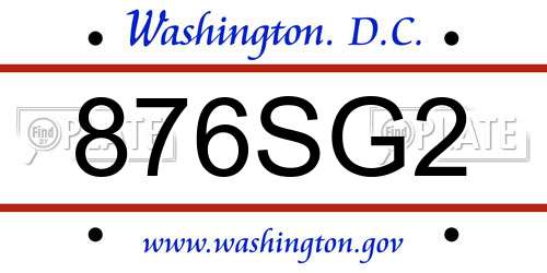 876SG2 District Of Columbia License Plate