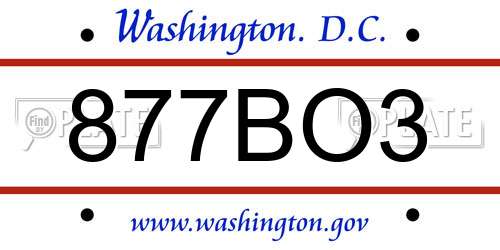 877BO3 District Of Columbia License Plate