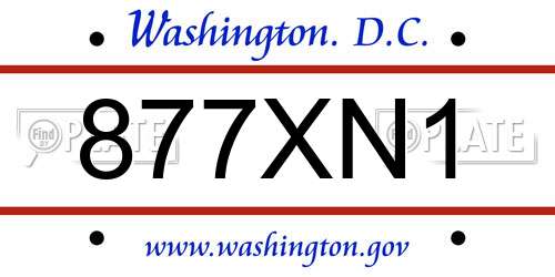 877XN1 District Of Columbia License Plate