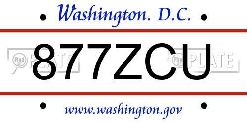 877ZCU District Of Columbia License Plate