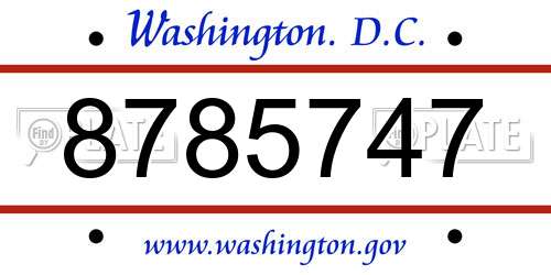 8785747 District Of Columbia License Plate