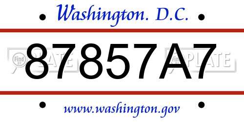 87857A7 District Of Columbia License Plate