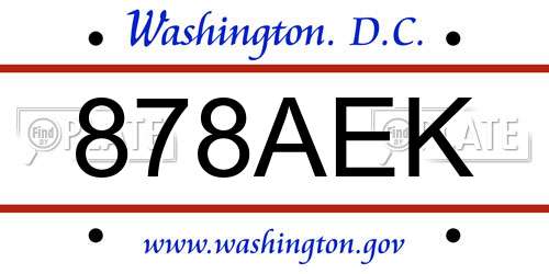 878AEK District Of Columbia License Plate