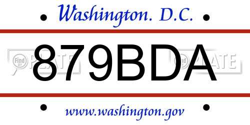 879BDA District Of Columbia License Plate