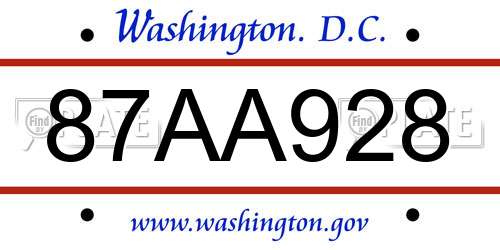 87AA928 District Of Columbia License Plate