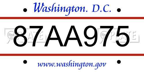 87AA975 District Of Columbia License Plate